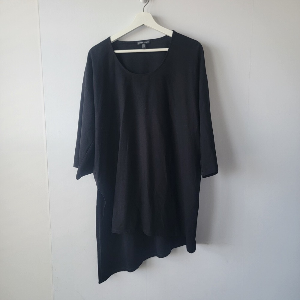 Eileen Fisher Lightweight Washable Stretch Crepe shirt size L asymmetrical hem